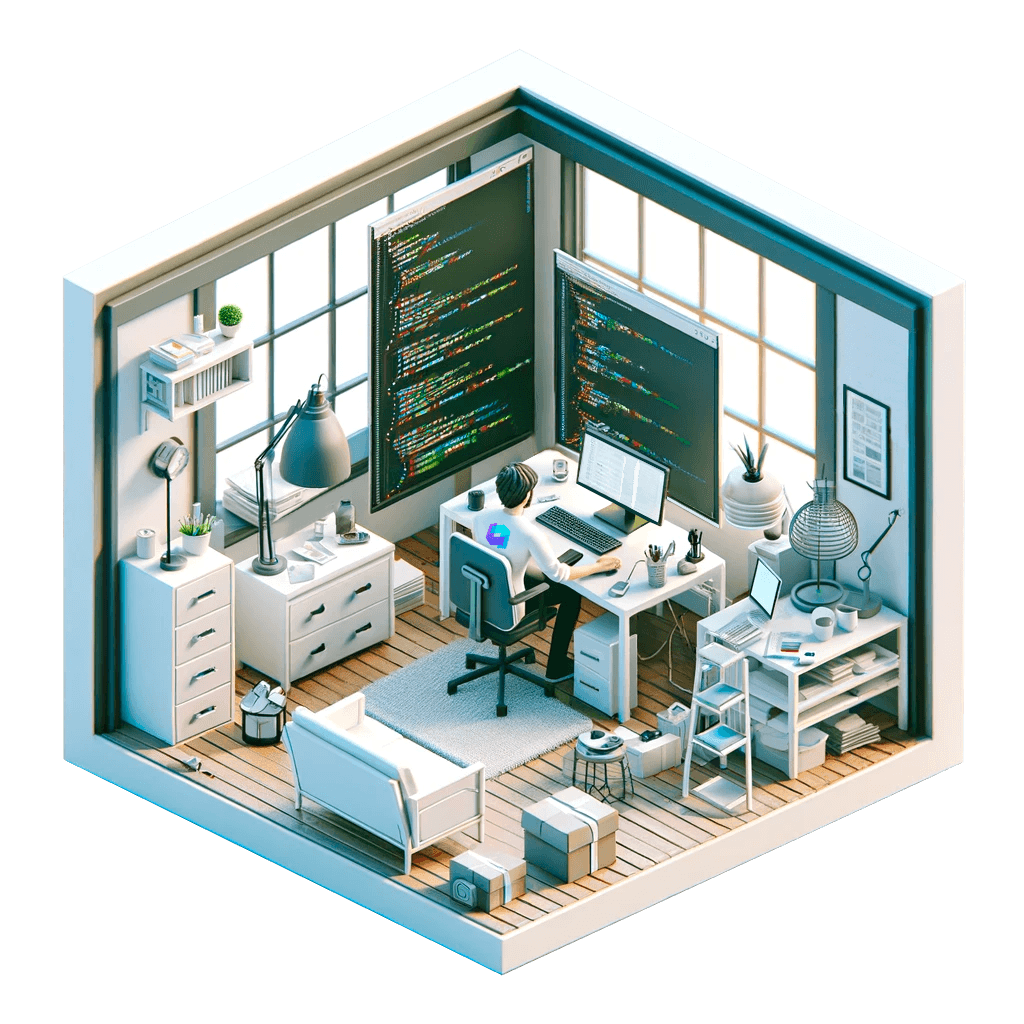 Illustration d'un developpeur async code qui réalise votre projet